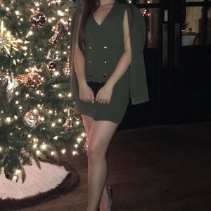 Khaki Cape Button Detail Blazer Dress